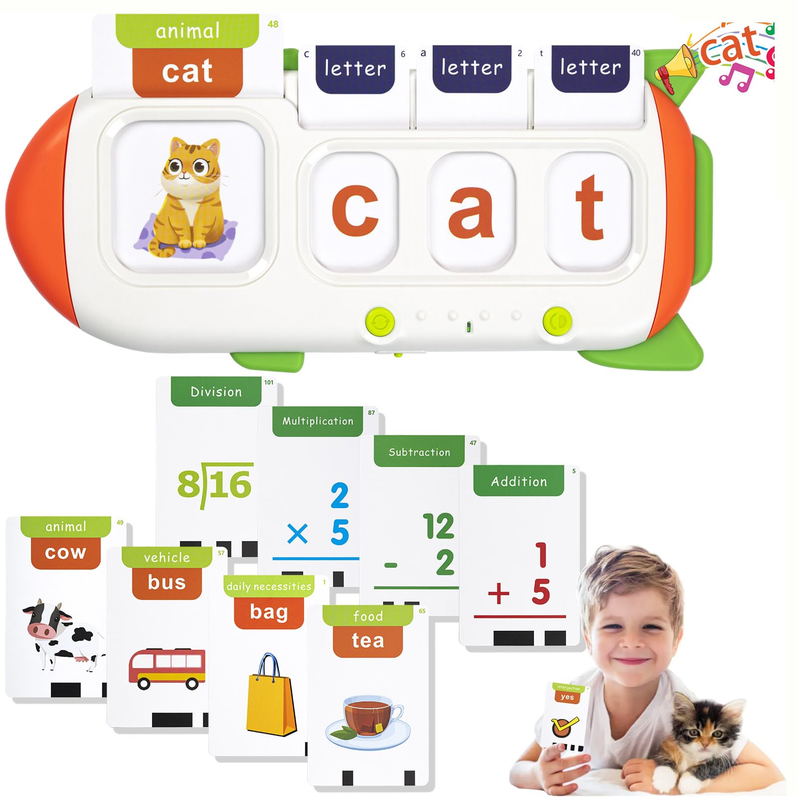 Talking Phonics Flash Cards Toys - CVC Word Spelling and Maths Games, Master Numbers, Letter Sounds, and Reading Skills - Ideal Home Learning Supplies for Preschool Kids Ages 3-8
