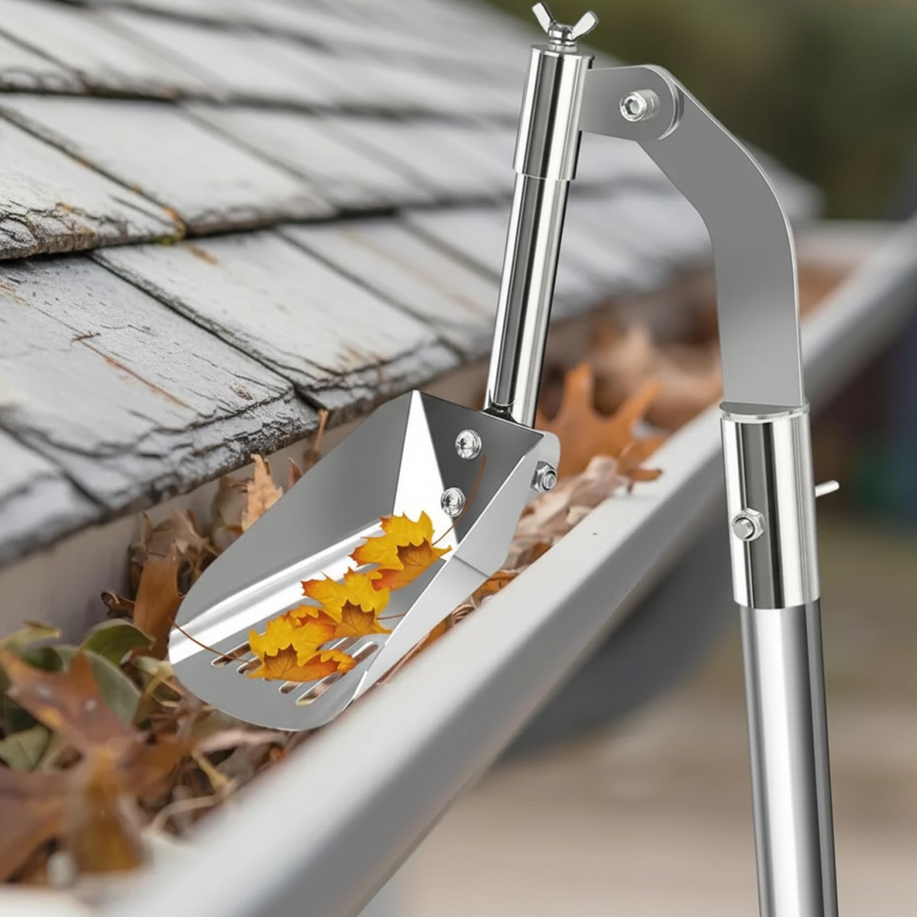 Pala para canalones, herramienta de limpieza de canalones de acero inoxidable para eliminar hojas y restos del sistema de drenaje del techo, mantenimiento hogar y exteriores, limpieza ja — view 5