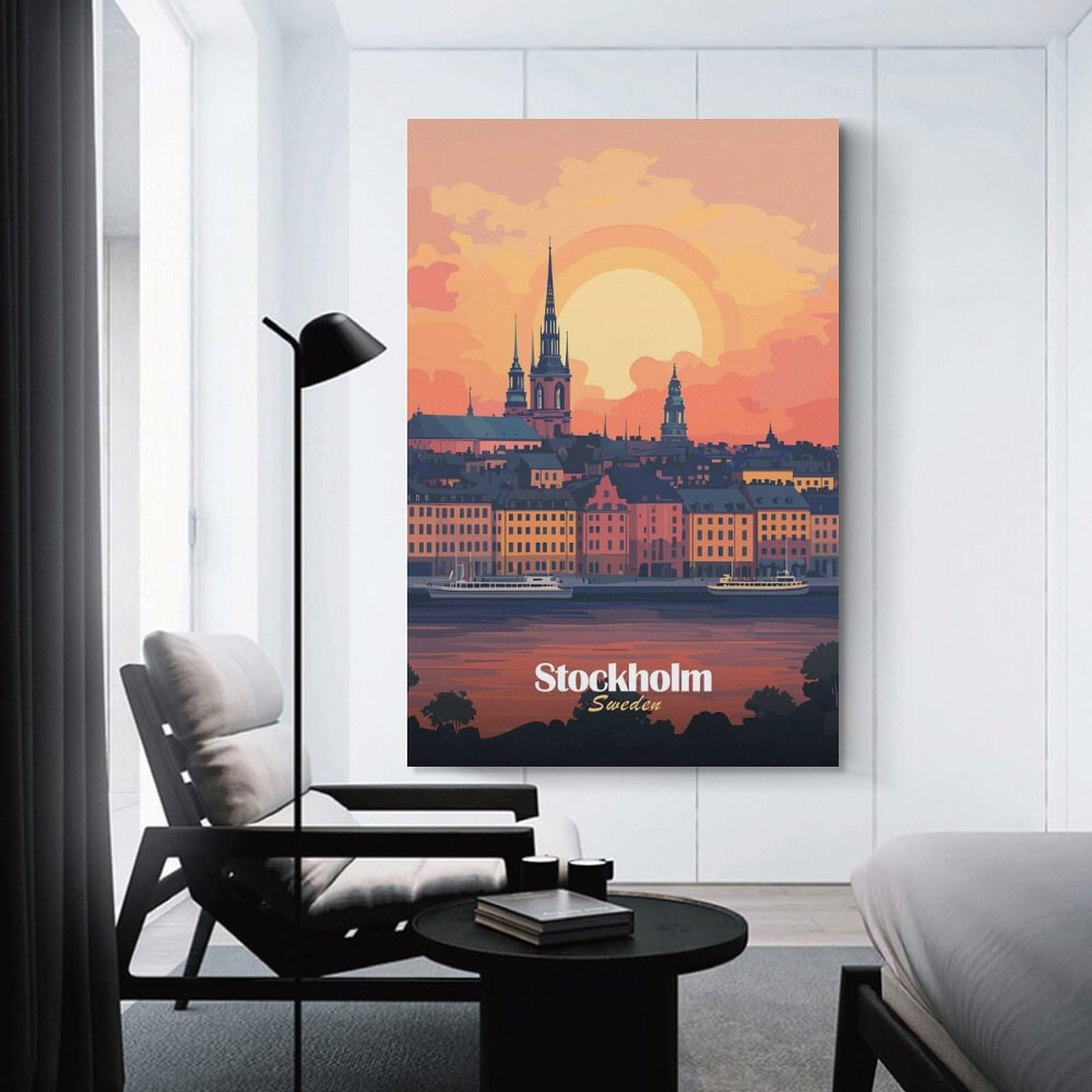 Junmoney Decorative Canvas Print Stockholm Sunset Skyline, 16x24inch(40x60cm), for Study, Office Or Apartment Decor, Gift Idea for Housewarming And Birthdays