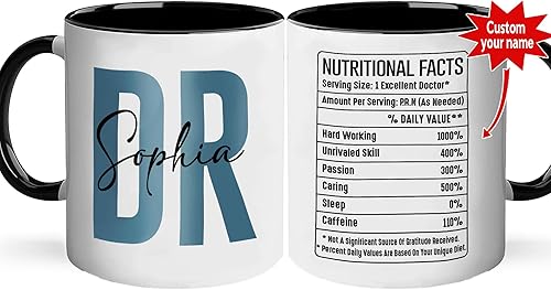 Miniatura 2 de A62227 - Taza de regalo de graduación personalizada con datos nutricionales de doctorado, nombre personalizado y año para mujeres, regalos de nuevo