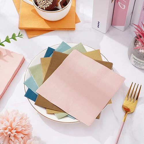 Miniatura 3 de Servilletas de cóctel multicolor, 120 unidades, color bohemio, servilletas de papel desechables de color neutro, 2 capas para recuerdos de fiesta,