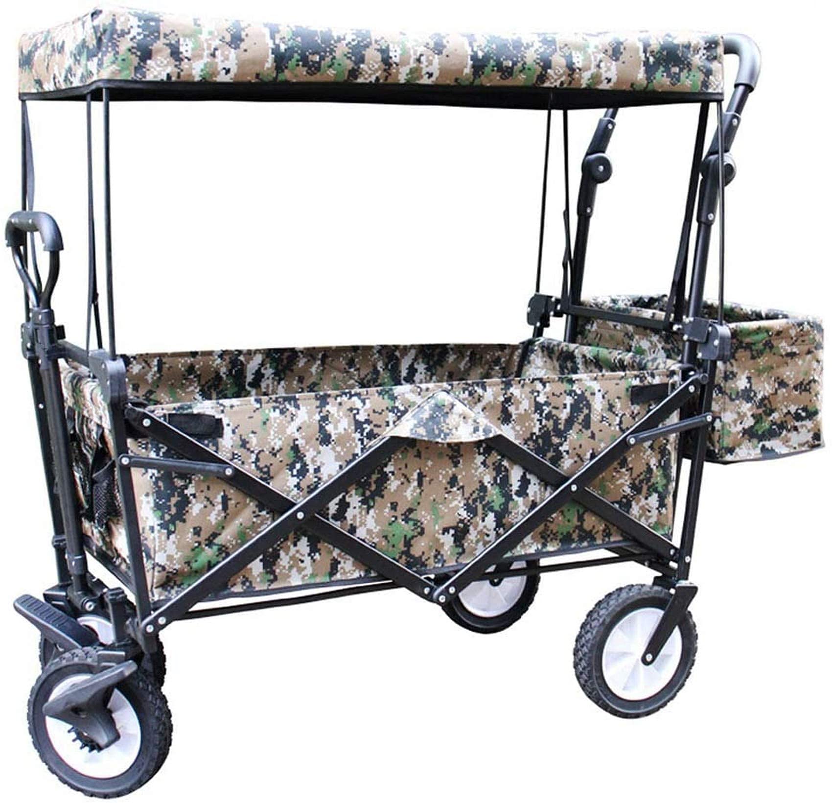 Push And Pull Collapsible Utility Wagon With Canopy,Heavy Duty Folding Portable Hand Cart With Wheels,All-field Outdoor Garden Cart Transport Trolley