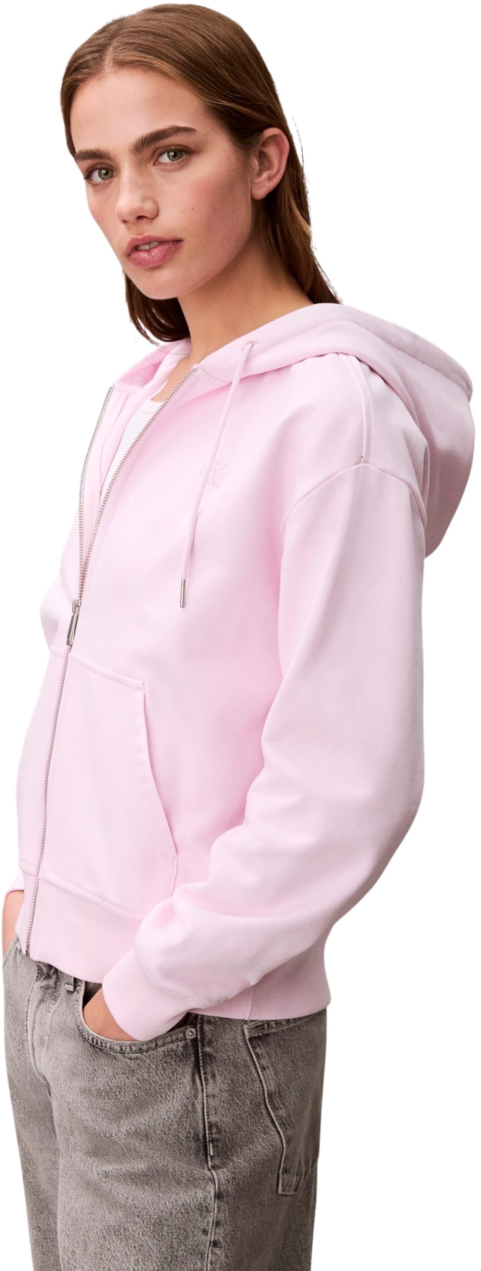Calvin Klein Donna Felpa con Zip Archive Logo French Terry con Cappuccio