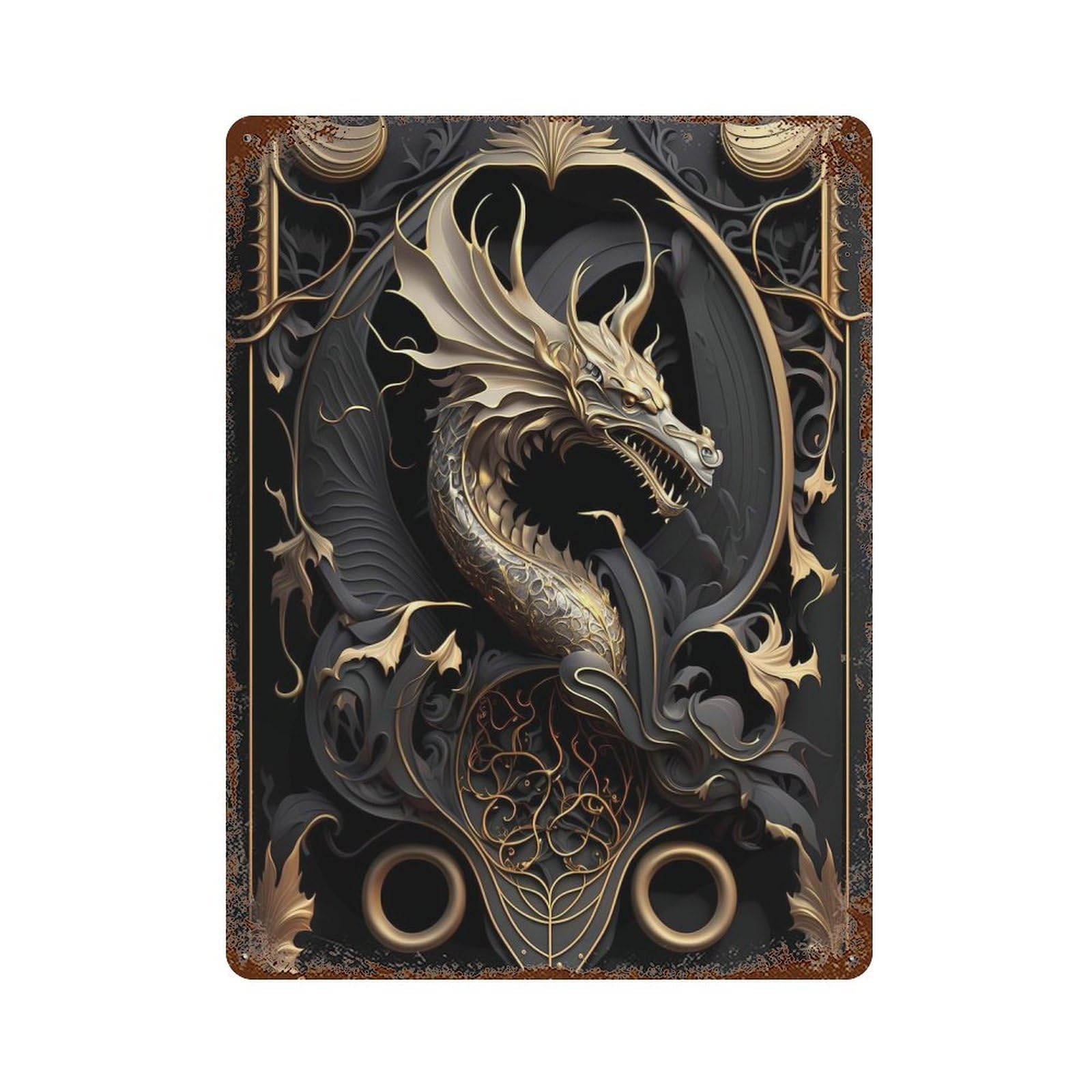 Ancient Dragon Guardian Decorative Tin Sign 15.7"x11.8", Vintage Wall Decor for Garage, Pub Or Kitchen