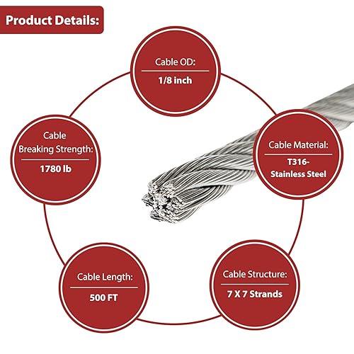 Miniatura 3 de Cable de acero inoxidable de 18 de 1000 pies para sistema de barandilla de cable de cubierta, kits de cables de avión T316 de alta calidad, alambre