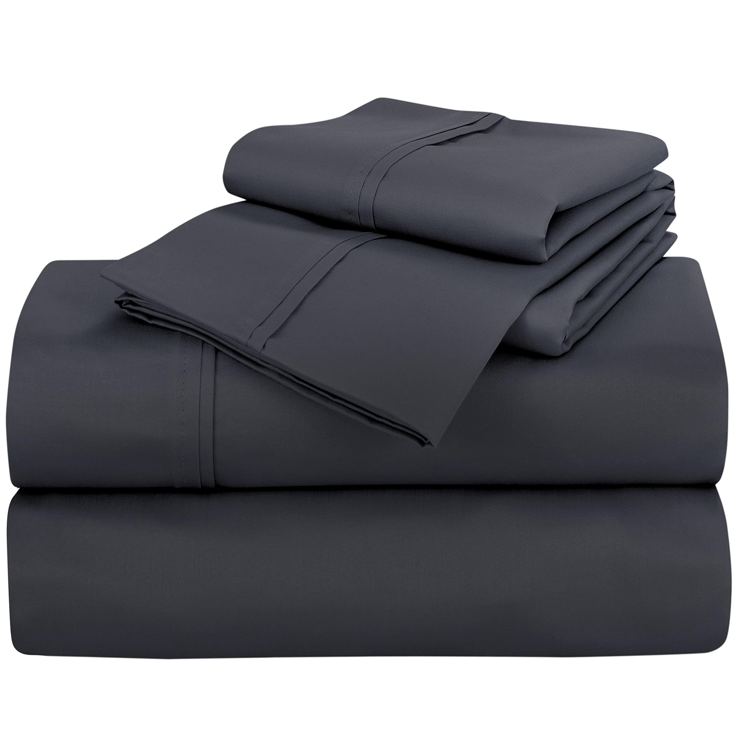 ROYALE LINENS 400 Thread Count 100% American Grown Cotton 4 Piece Sateen King Sheet Set - 1 Fitted Sheet, 1 Flat Sheet, 2 Pillow case - Grey King Bedsheet - Cotton Sheets - (King, Spanish Slate)