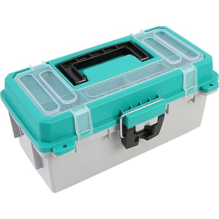 Sheffield 12671 13" Tackle Box, Teal & Gray Fishing Tackle Box, Fishing Box or Art Box to Store Craft Supplies, Plastic Tool Box With Handle