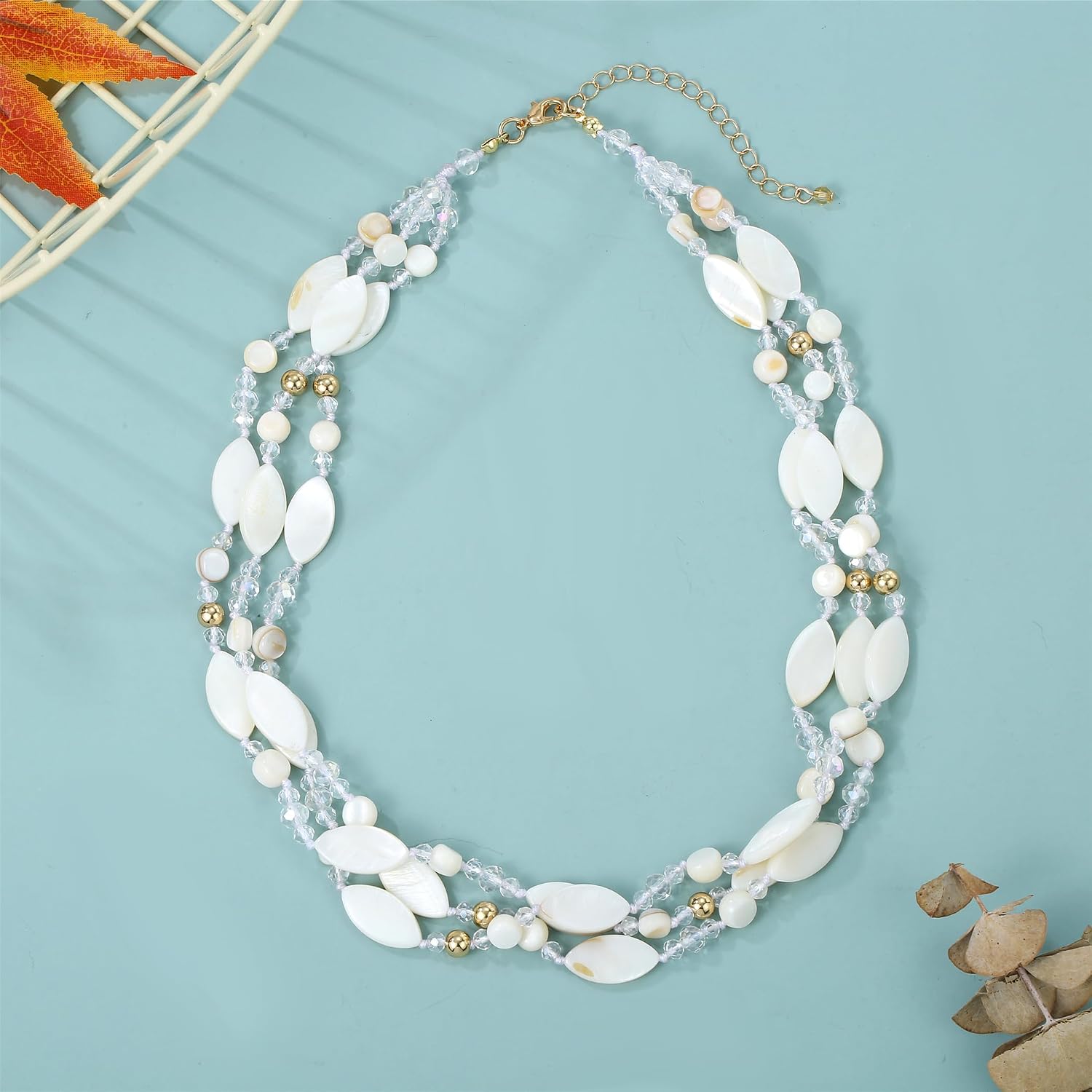 Multi strand Beaded Statement Necklaces for Women Colorful Knotted Shell Crystal Beads Necklaces Set Costume Fashion Jewelry
