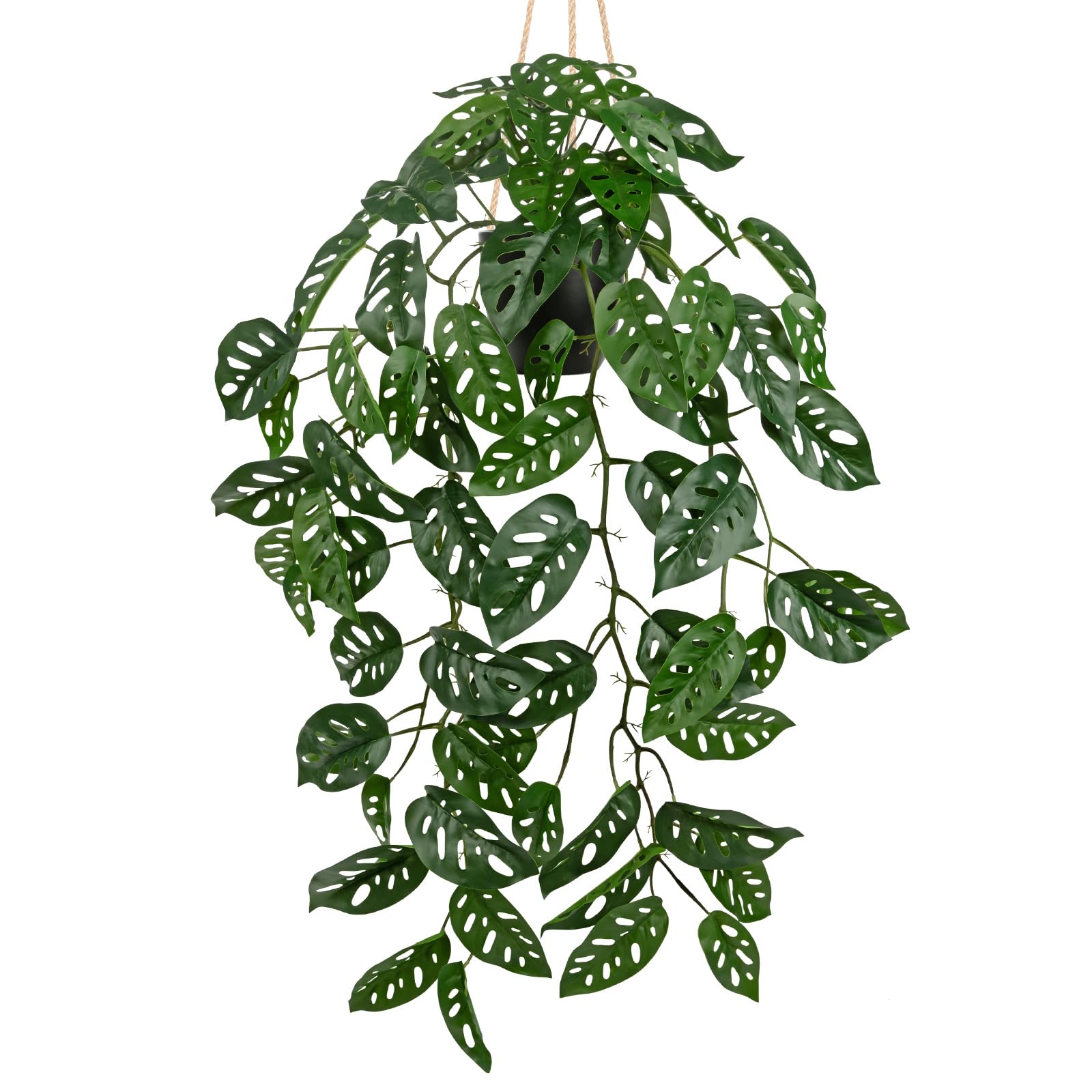 Plantas artificiales en maceta, plantas artificiales colgantes como reales en maceta, plantas artificiales de monstera, hojas de 20 cm, plantas decorativas para mesa, decoración de baño,