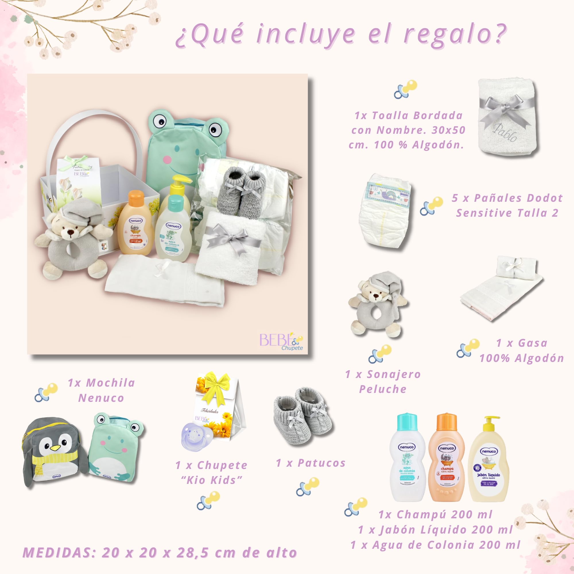 Regalo Bebe Recien Nacido Niño NENUCO-Regalo Bebe Recien Nacido Niña-Regalo para Bebes Recien Nacidos-Primera Puesta Bebe Recien Nacido-Cesta Regalo Bebe-Canastilla-cestas bebe-Baby Shower (Gris)