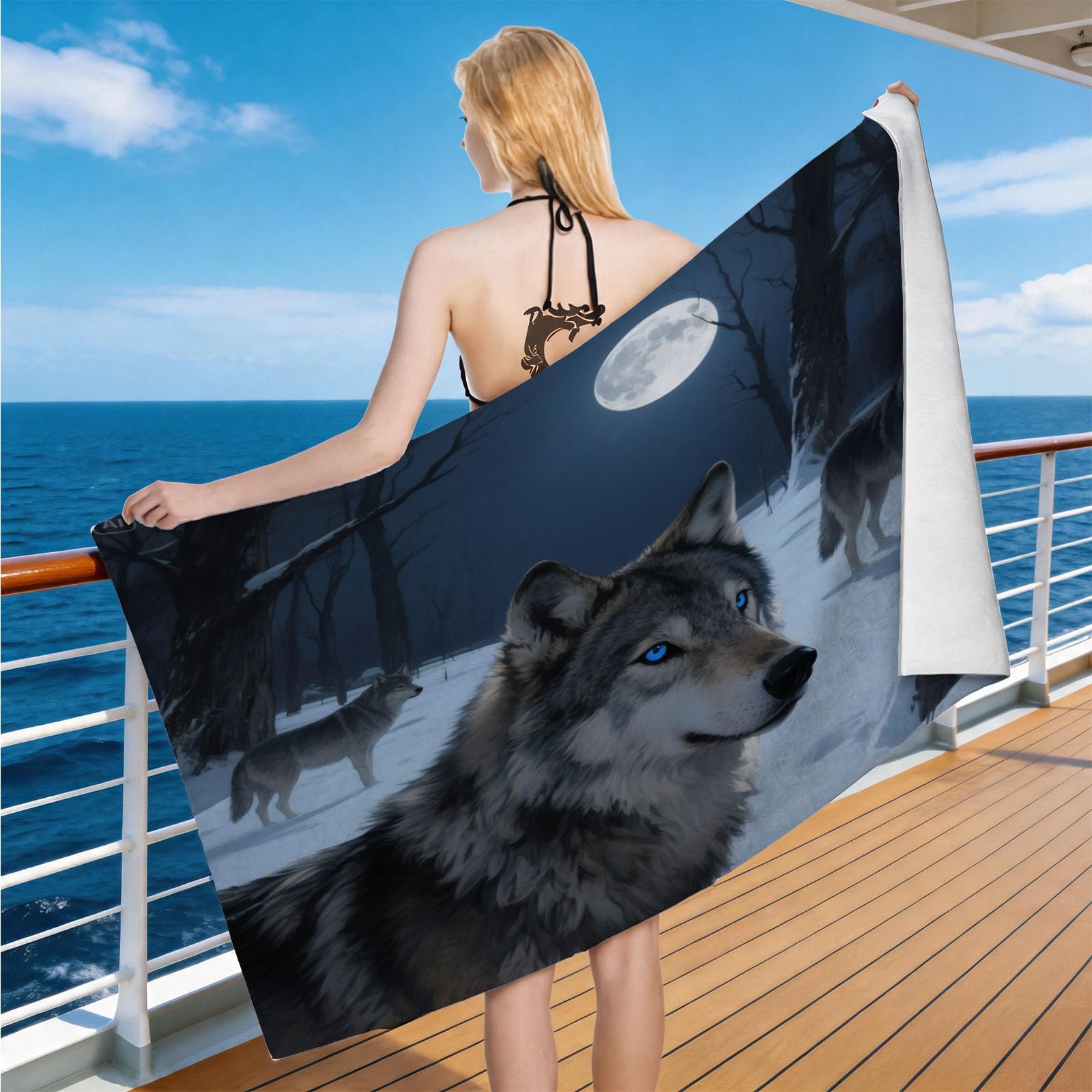 Hongduo Microfiber Quick Dry Beach Towel Snow Wolf Pack, 3D Snowy Forest Beach Towels Absorbent Fast Drying Bath Towels, Travel Camping Gym Swimming Bathroom (80x160cm)