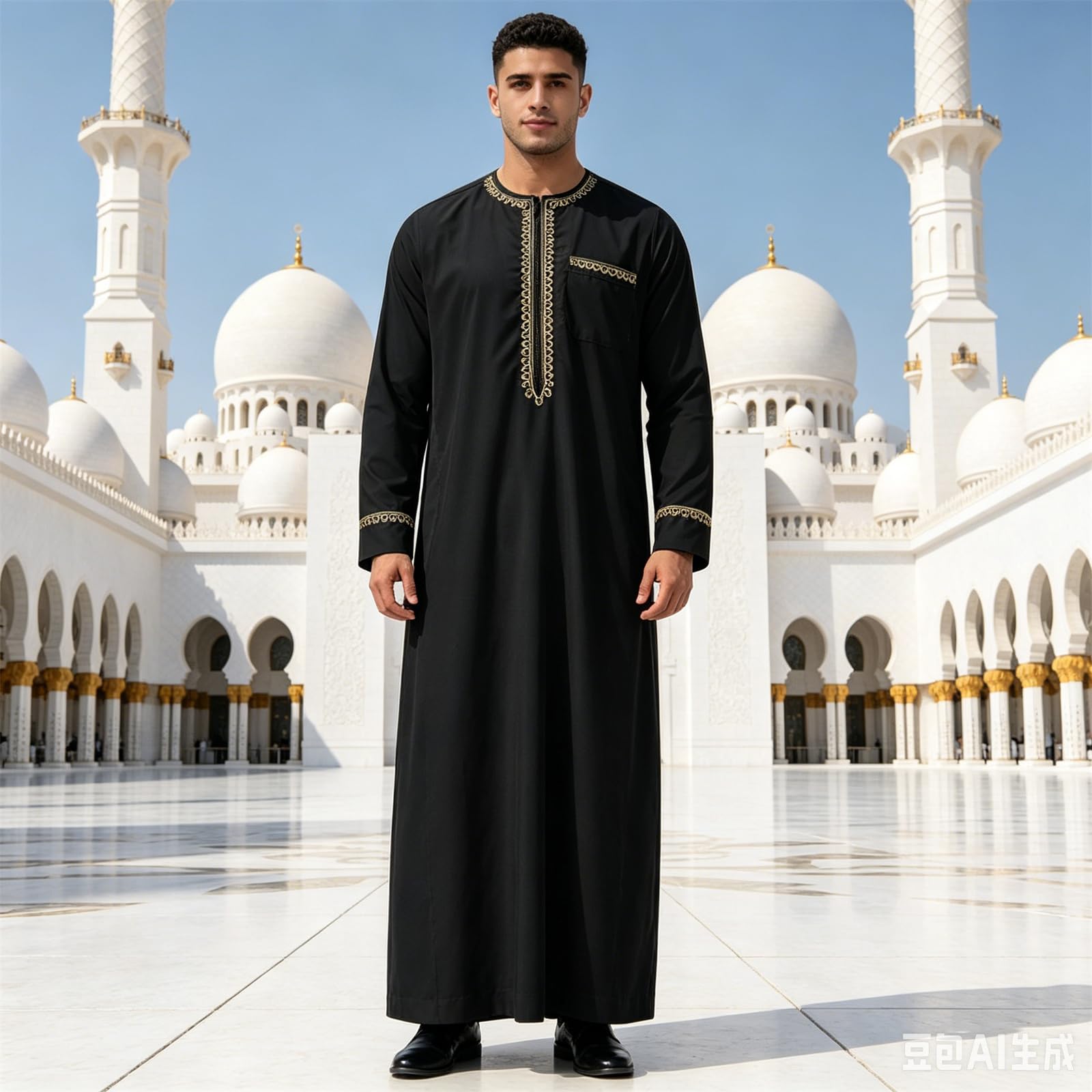 Męska muzułmańska koszulka z nadrukiem Kaftan Islamski Royalty Dubai Szlafrok z długim rękawem Retro Tuniki Abaya Luźna Kandoura,