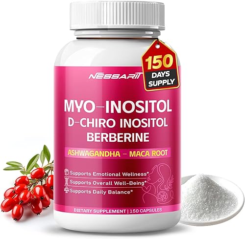 Myo-inositol, D-Chiro Inositol, Berberina, Ashwagandha y Maca – Apoya la salud de la mujer y el equilibrio del estado de ánimo – 150 cápsulas