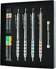 Pentel Conjunto de lápis mecânico premium Arts GraphGear 1000 para presente com pontas e borrachas (PG1000BXSET)
