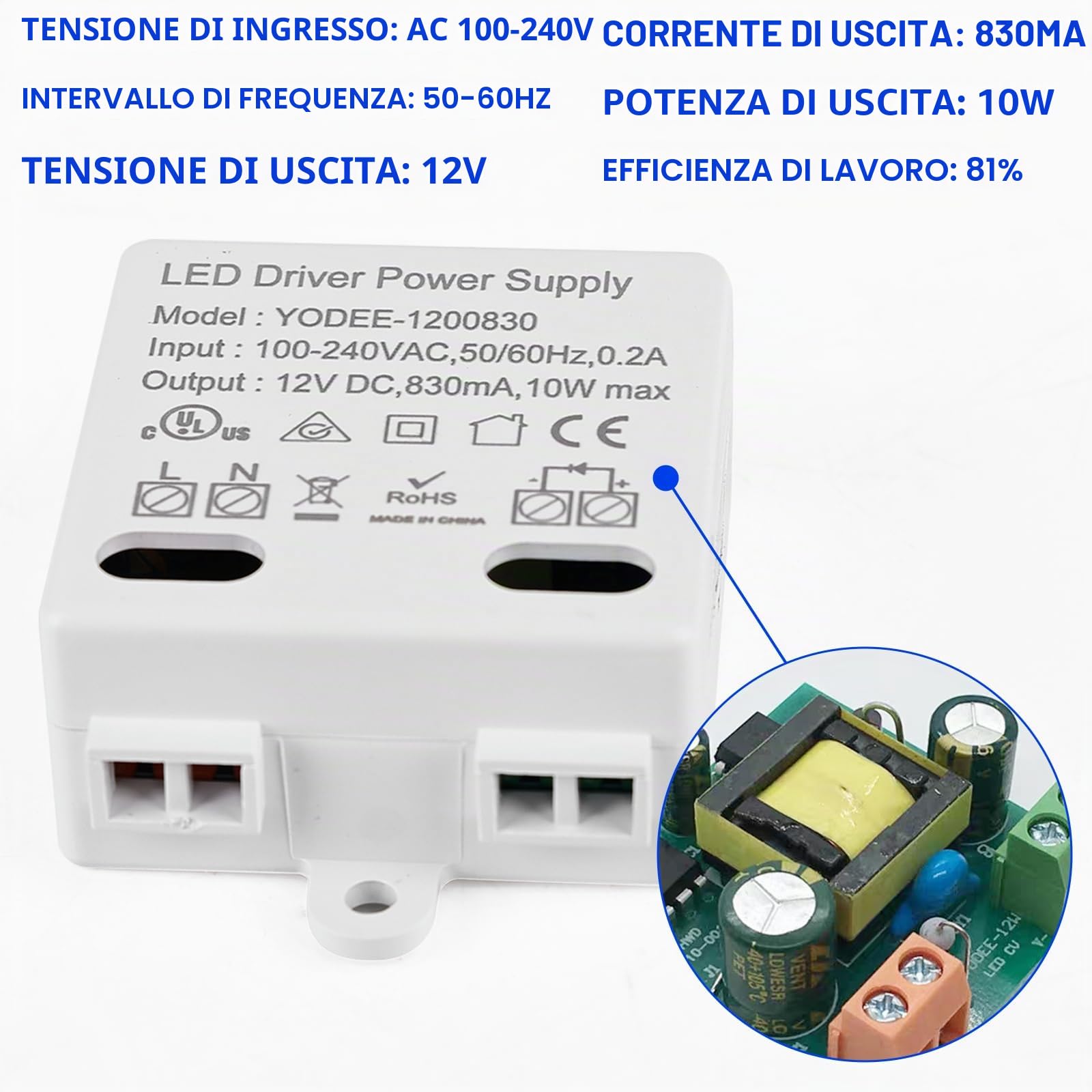 4 pezzi trasformatore LED 12 V/DC 10 W Mini, trasformatore 100 – 240 V tensione costante, alimentatore driver per luci e strisce, piccolo e piatto, senza requisiti di carico minimi