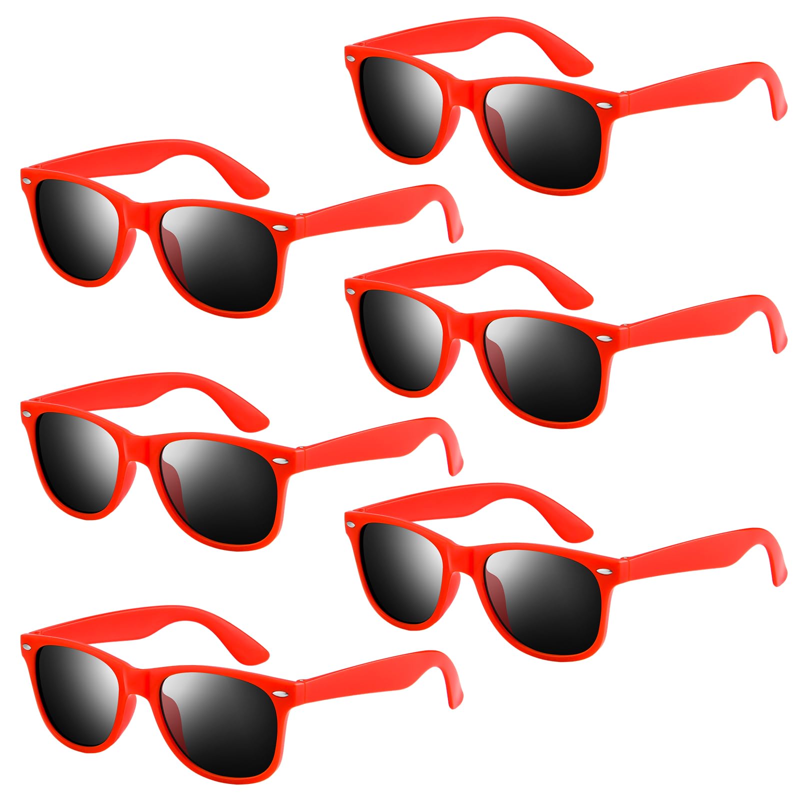 NEBURORA 6 Pack Red Neon Sunglasses Bulk Retro Colorful Party Glasses for Adult Men Women Birthday Wedding Summer Beach Pool Party Supplies