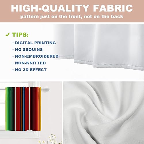 Miniatura 4 de Shrahala Cortinas con patrón de rayas étnicas carmesí para ventanas de cocina, paneles de cortina verticales mexicanos azules de poliéster multicapa