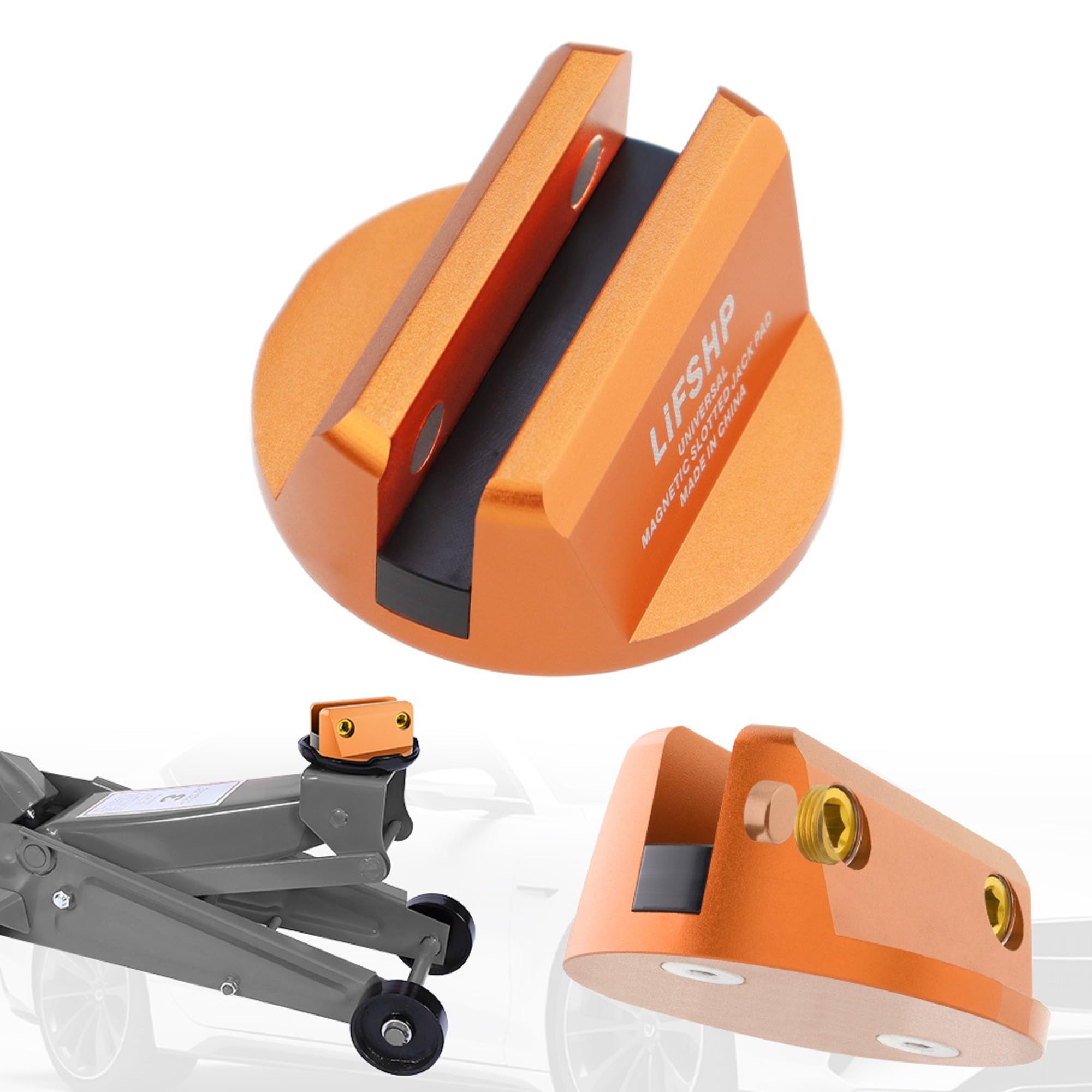 Universal Aluminum Magnetic Grooved Pinch Weld Jack Pad-Orange