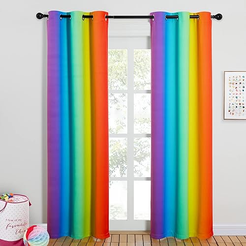NICETOWN Cortinas coloridas de arco iris para patio, decoración del hogar, cortinas opacas para decoración de habitación de niñas, cortinas de