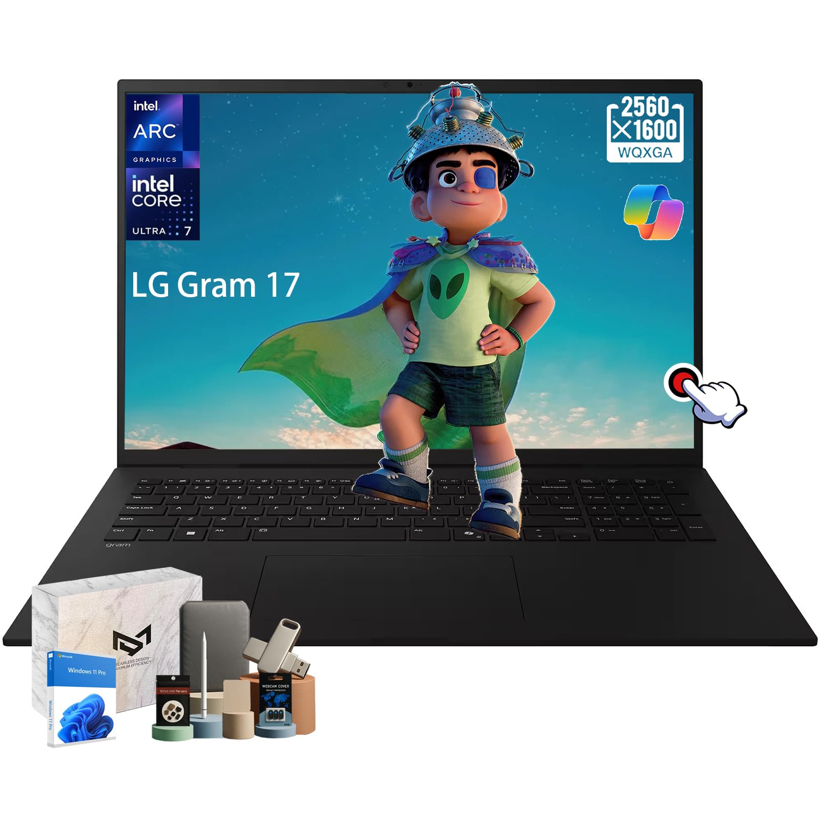 2025 Gram 17 Touchscreen Laptop - 17" 2.5K Touch Display, Intel Ultra 9 288V, Intel Arc, Wi-Fi7, Backlit KB, Copilot+ PC, Lightweight, Long Battery Life, Win 11 Pro, 32GB RAM, 8TB SSD, Accessories