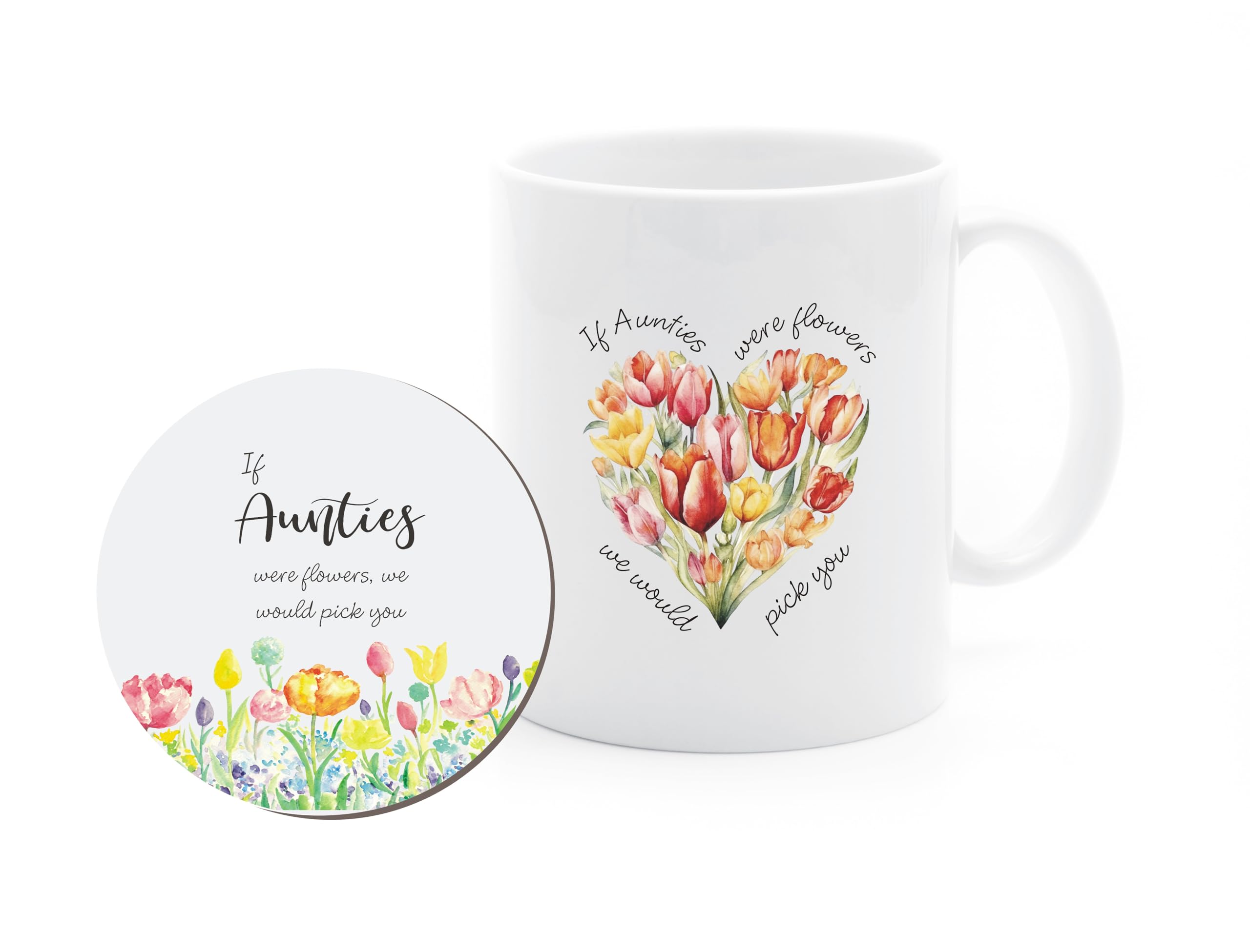 The Keepsake Shop If Aunties were Flowers We Would Pick You Mug and Coaster Tulip Bouquet Gift Set - Ideal Birthday Present or Unique Gift for an Aunty