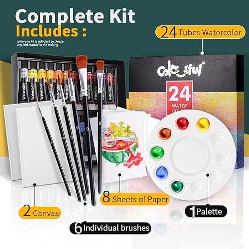 Vista 5 de Colorful Kit de pintura acrílica con caballete y pinturas de acuarela para principiantes, niños y adultos