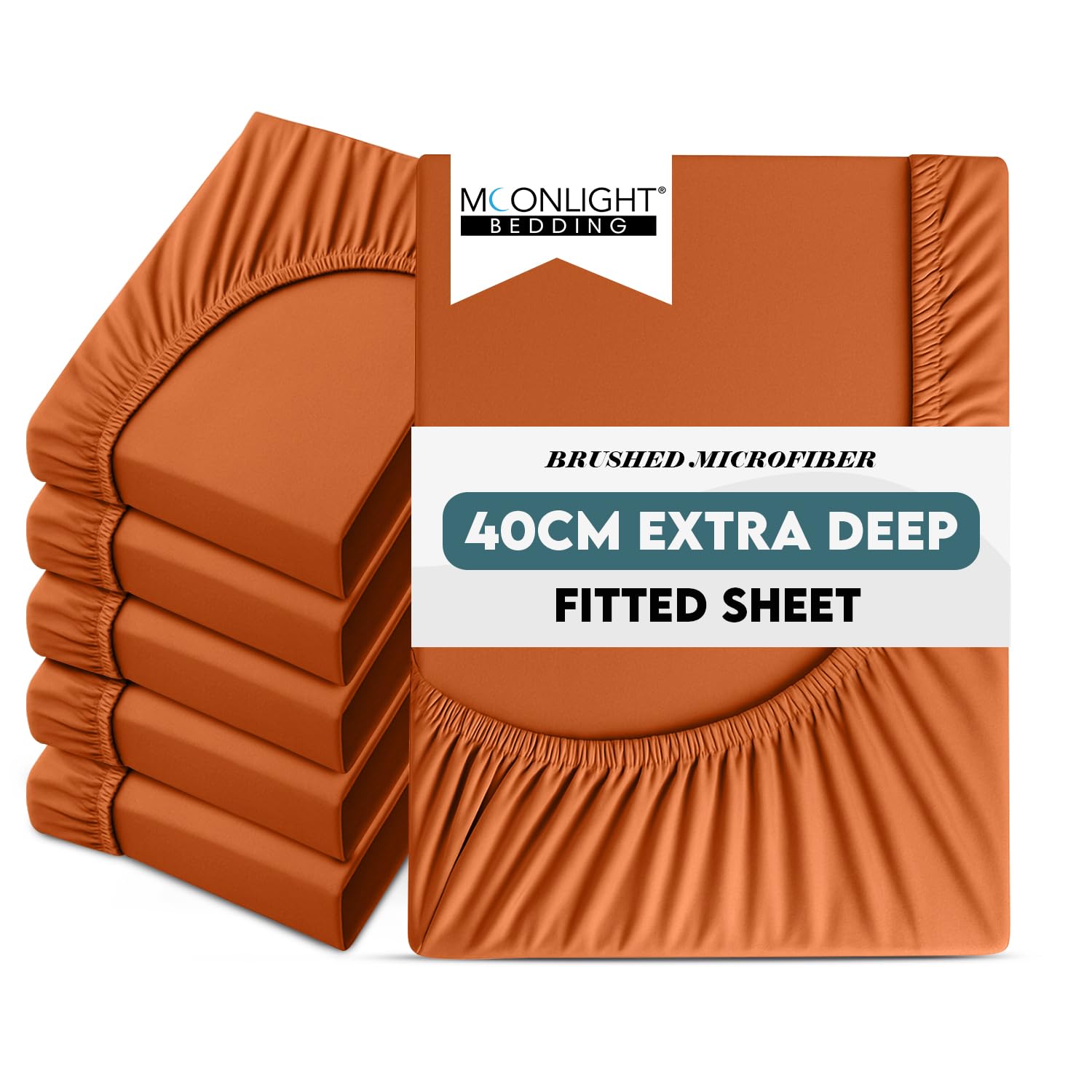 Moonlight Bedding King Size Fitted Sheets 6 Pack 40CM Rust Bed Sheet with Elastic Corners 16 Inch Extra Deep Pocket Brushed Microfiber Easy Care Breathable Shrinkage Fade-Resistant