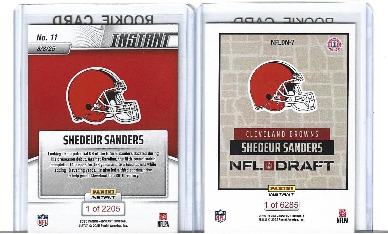 Shedeur Sanders 2025 Football 2 Card Rookie Lot Debut & Draft Night Browns Draft Pick Young Star Quarterback! You Will Receive Both Cards