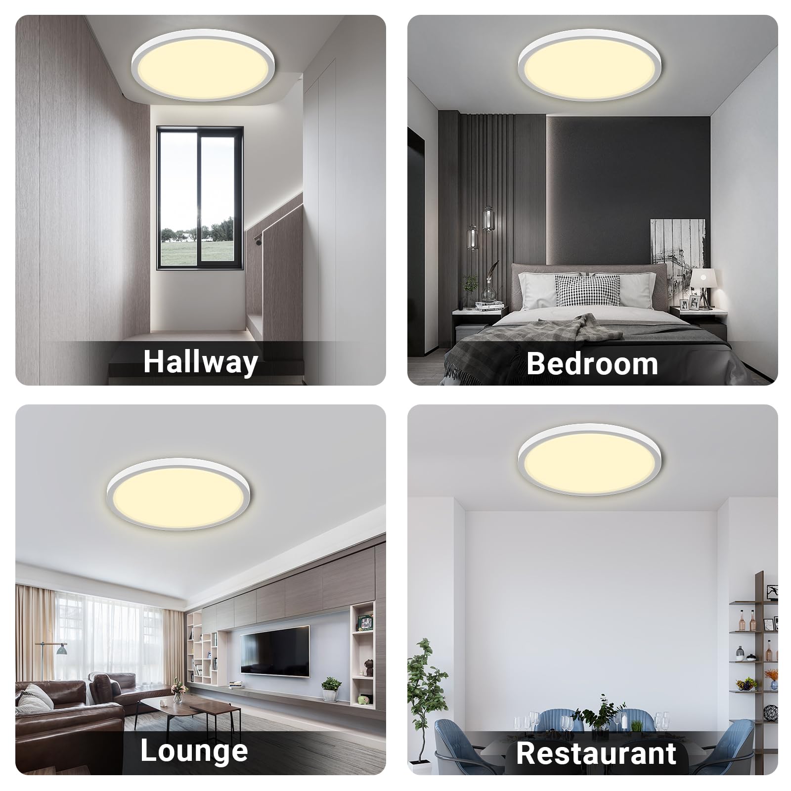LQWELL® Plafonnier LED, IP44 Lampe de salle de bain étanche ronde plate 36W 3000K 4320LM Lampe simple moderne mince pour salon Chambre Cuisine Balcon Sous-sol Bureau, 400 * 18mm