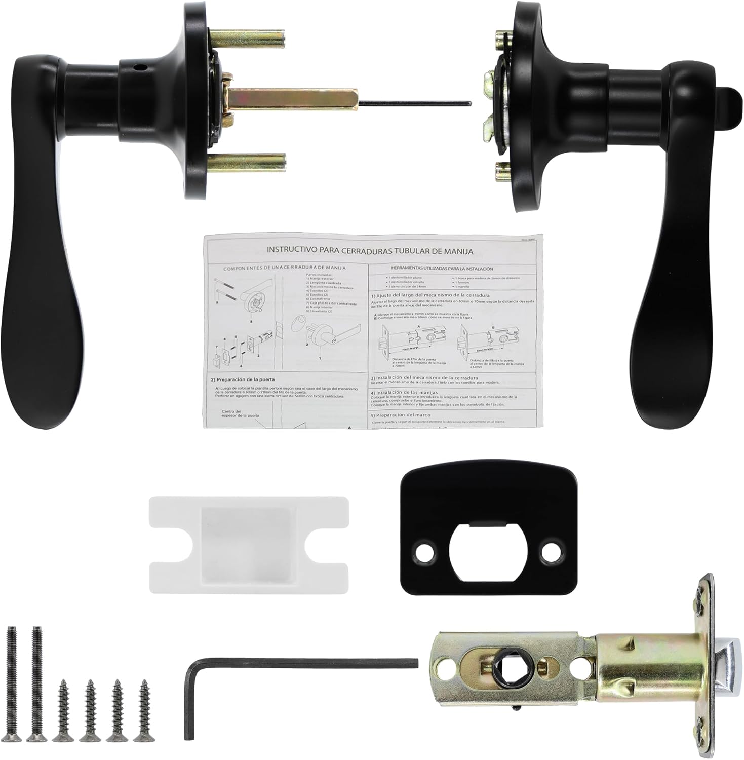 Privacy Door Lever Heavy Duty, 4 Pack Matte Black Left/Right Door Handles Reversible Wave Style Keyless Handing Lever, Bathroom and Rooms Privacy Door Lock