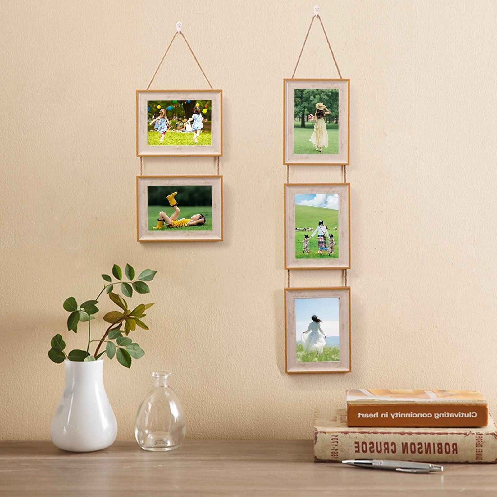 Photo Frame, Picture Frames Vintage Weißes Holz Rechteckig 2 Fotos An Der Wand Horizontalen Anbringung für Wandmontage aus Acryl 9x13cm