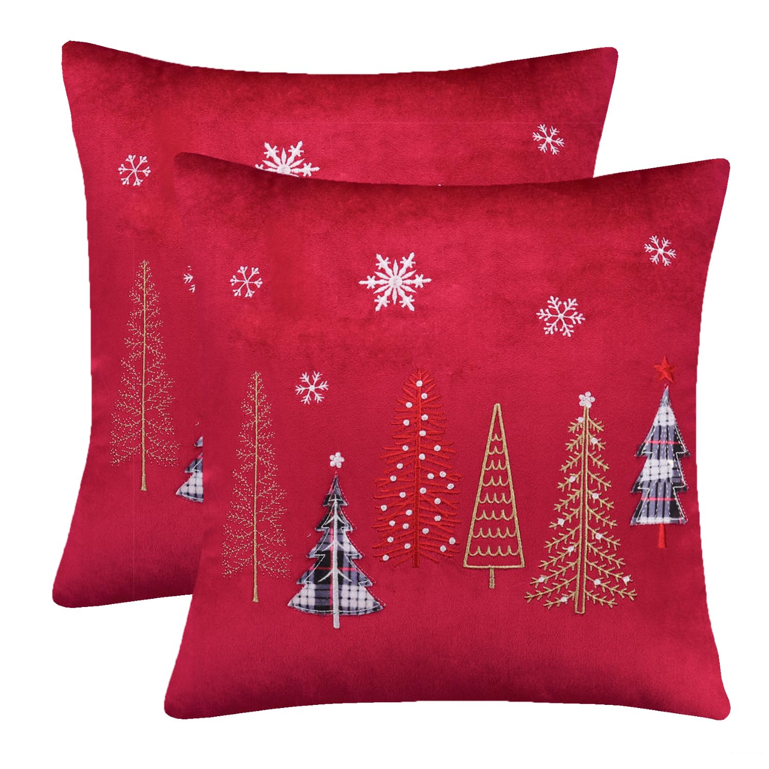 Housse de coussin velours Noël 50x50 cm taie d'oreiller rouge canapé lit