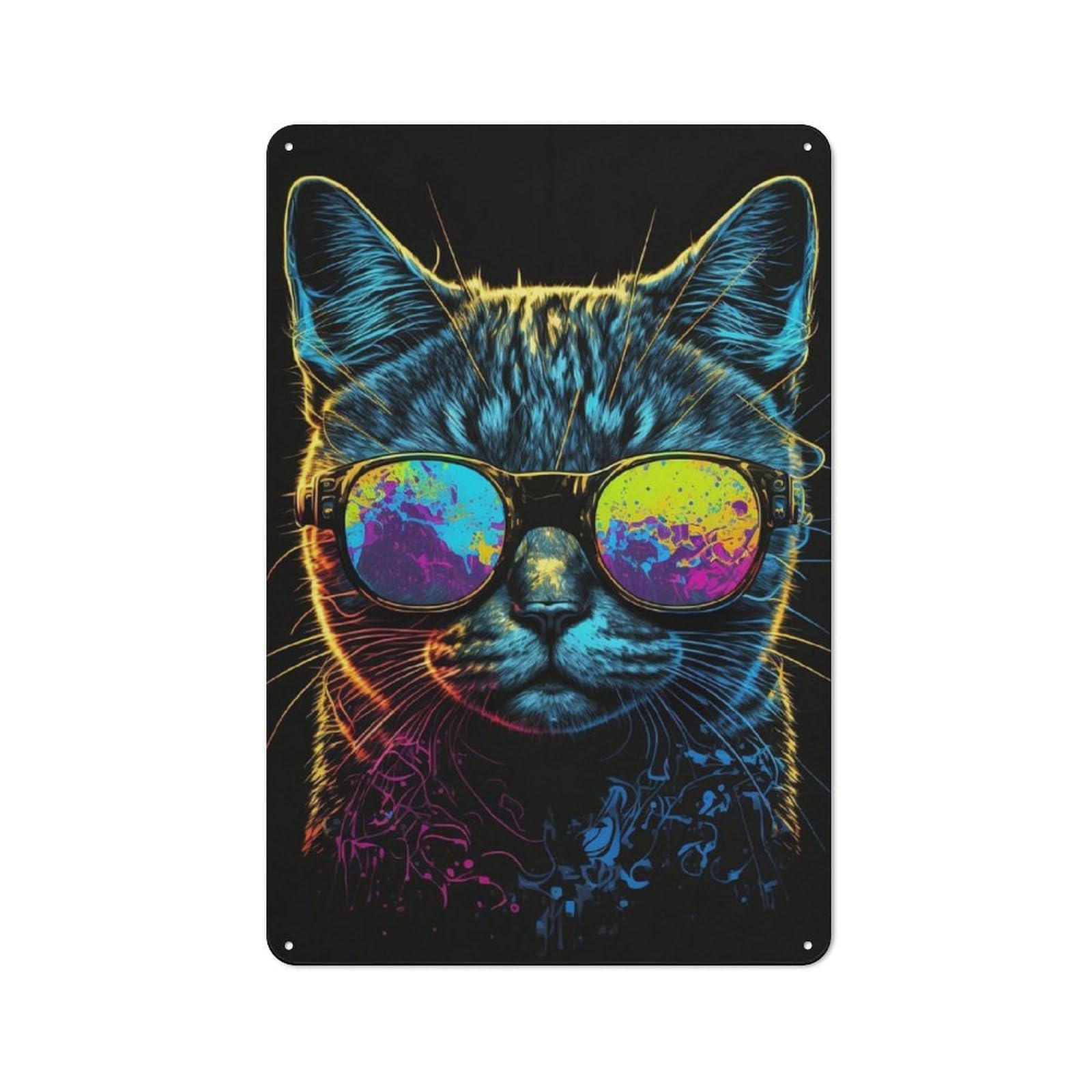 Junmoney Neon Cool Cat For Hobby Room Or Studio, Rustic Metal Sign 30X20cm, For Creative Interior Collectors Refreshing A Room In Autumn