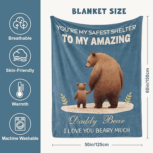 Miniatura 5 de Regalos divertidos para papá, manta de oso con texto en inglés To My Amazing Daddy, regalos para papá de parte de hija e hijo en Navidad, Acción de
