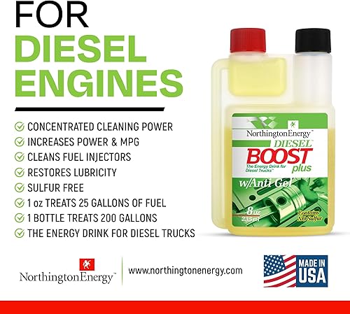 Miniatura 4 de Diesel Boost Plus 5 en 1 Aditivo para combustible diesel, limpia inyectores, restaura la lubricidad y MPG. La botella exprimible de 8 onzas trata