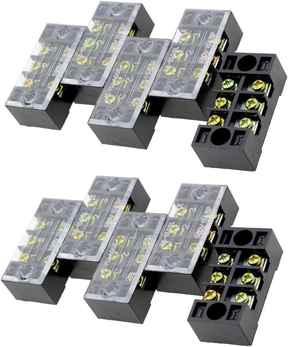 Luomorgo TB-1503 3 Position Double Row Screw Terminal Strip and 600V 15A Double Rows Covered Barrier Screw 10pcs