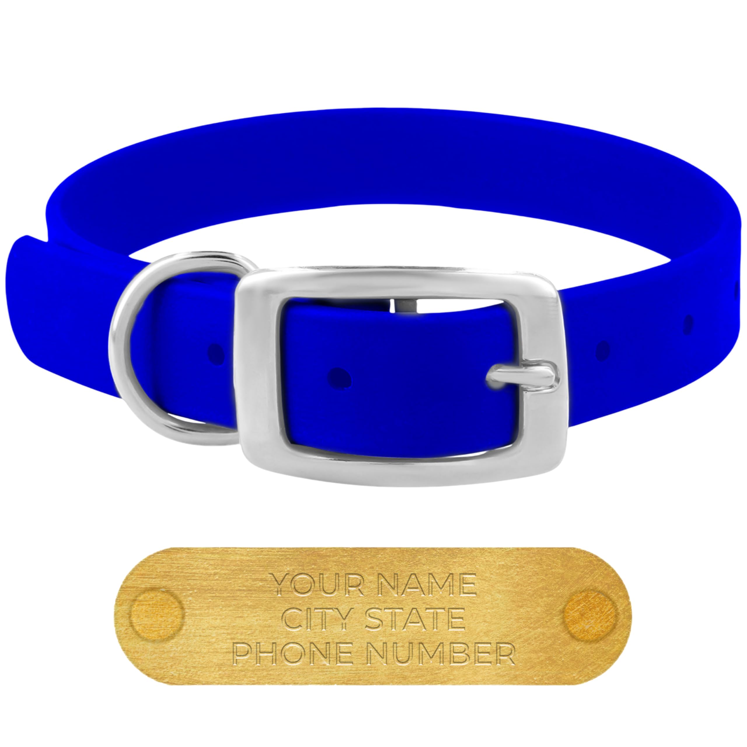 Regal Dog Products Small Blue Waterproof Dog Collars with Custom Engraved Name Plate | Vinyl Coated, Anti, Easy to Clean Personalized Biothane Dog
