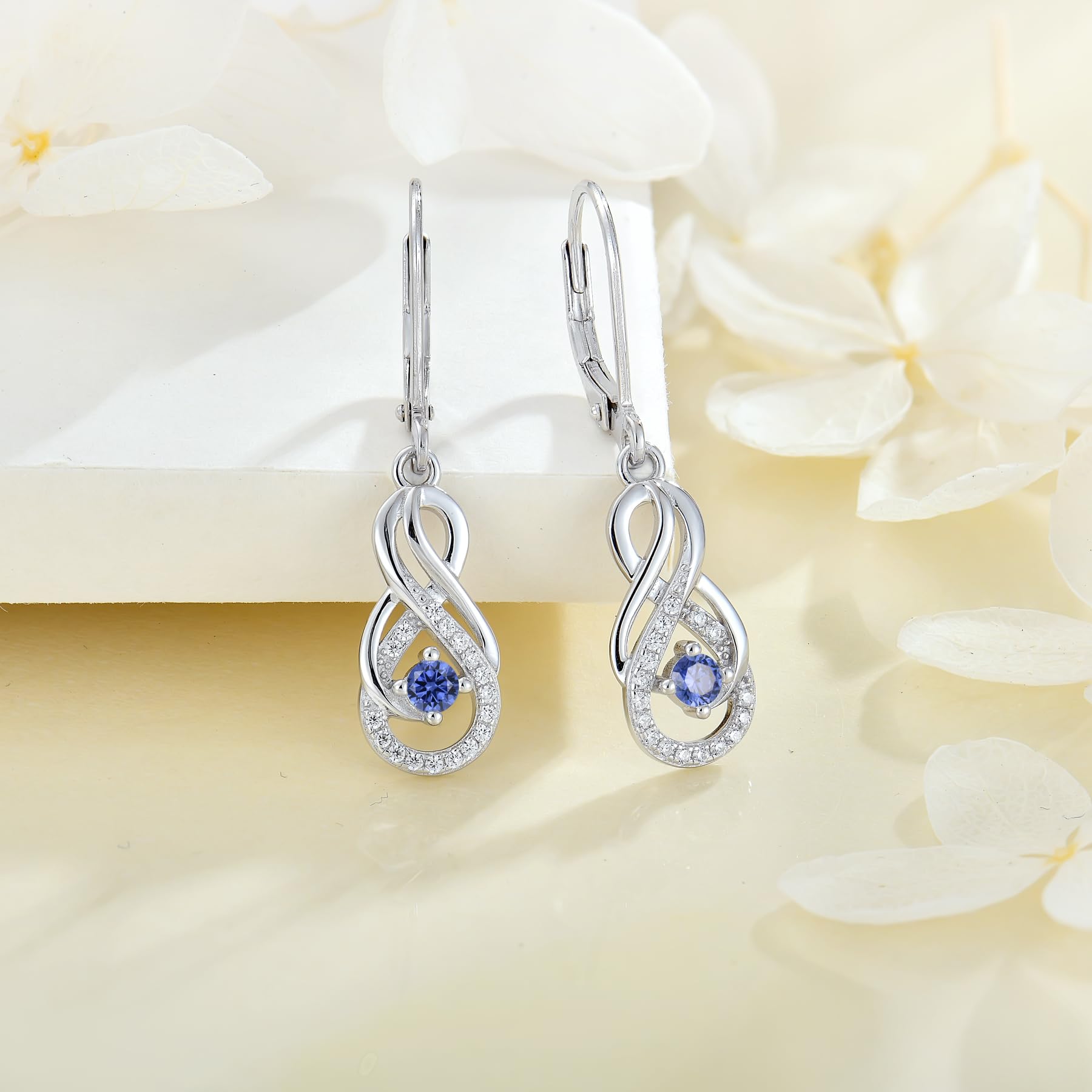 Unendlichkeit Ohrringe Damen 925 Sterling Silber Baumeln haengende mit 3A Zirkonia Geburtsstein für Frauen