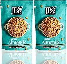 JB&CO 100% Natural California Almonds | Badam Giri | High In Fiber |Rich In Protein And Dietary Fibre| Nuts & Dry Fruits Premium California almonds , ziplock pouches. rich dry fruits , Badam beej, bedana, almond kernel. Bold size 500g. in convenient packs