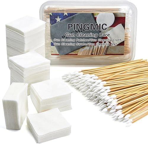 Gun Cleaning Supplies Box of 6'' Pointed Gun Cleaning Swabs and 2'' Lint-Free Gun Patches for .22.30.45 Cal, 5.569mm (300patches200swabs)