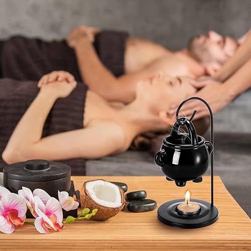 Miniatura 5 de Jucoan Paquete de 2 quemadores de aceite de caldero colgantes, cera de aceite esencial de cerámica, velas de té, decoración de brujería de brujas