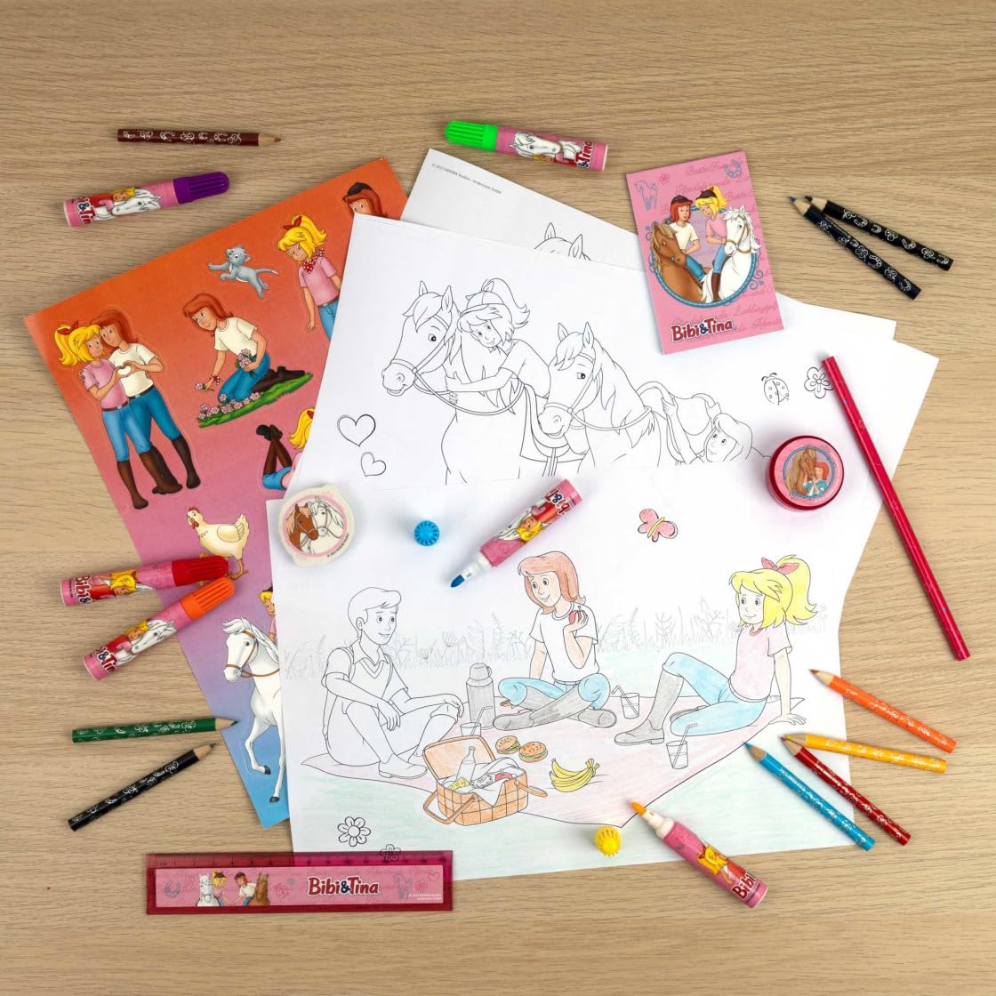 Kindergartenrucksack Bibi & Tina Mädchen - Personalisiert mit Name - Set Pferde Kinderrucksack