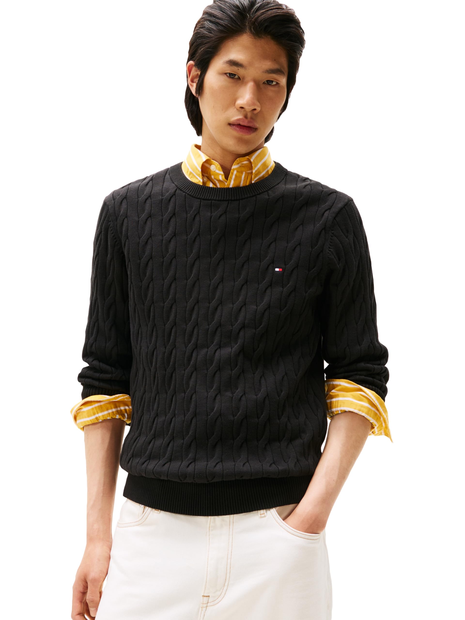 Tommy Hilfiger Men's Cable Knit Crewneck Sweater Lightweight Pullover