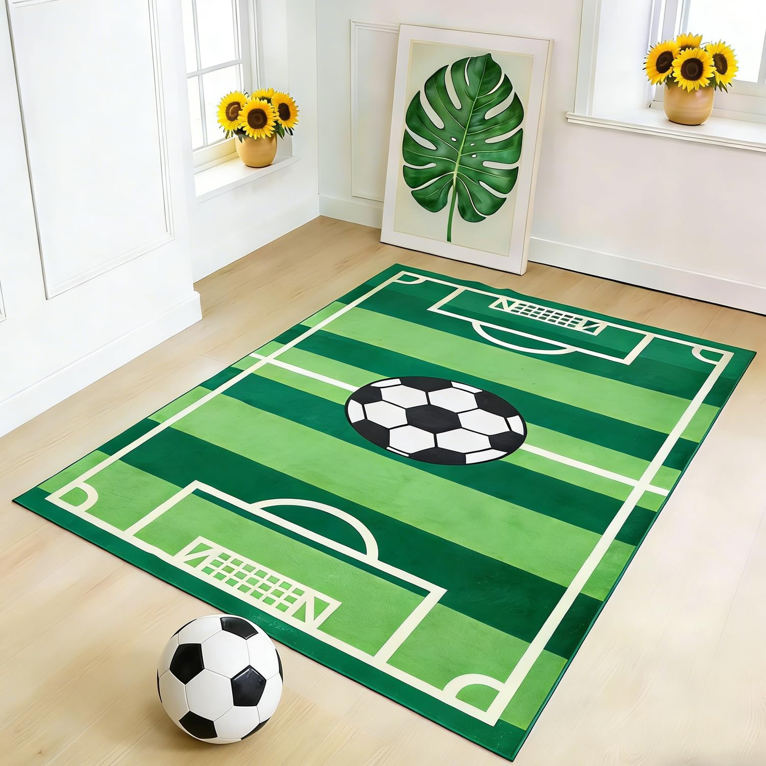 3'x5' Soccer Field Area Rug, Non-Slip Football Carpet for Kids