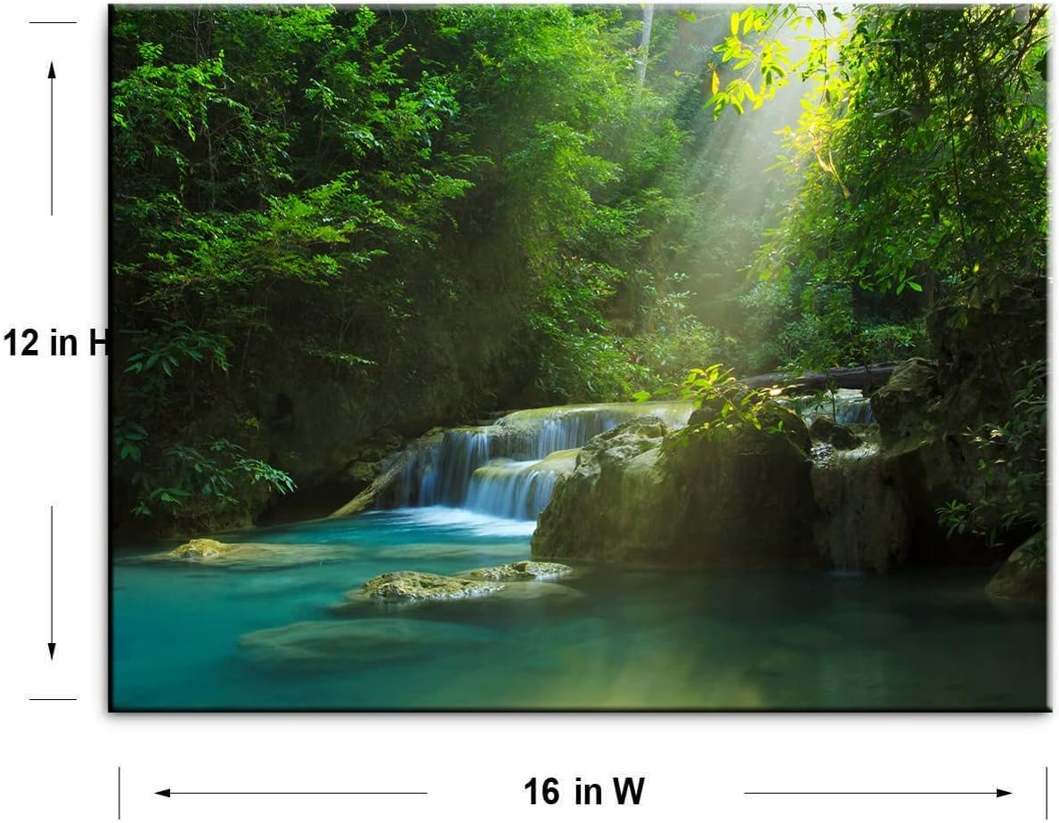 Lasdel Natural Extra Framed Canvas Wall Art of Wide Waterfall  Red Leaves Picture For Bedroom,Burgundy Nature Black White Artwork Decor,Beautiful Maple Leaves Landscape Print Painting,30x60