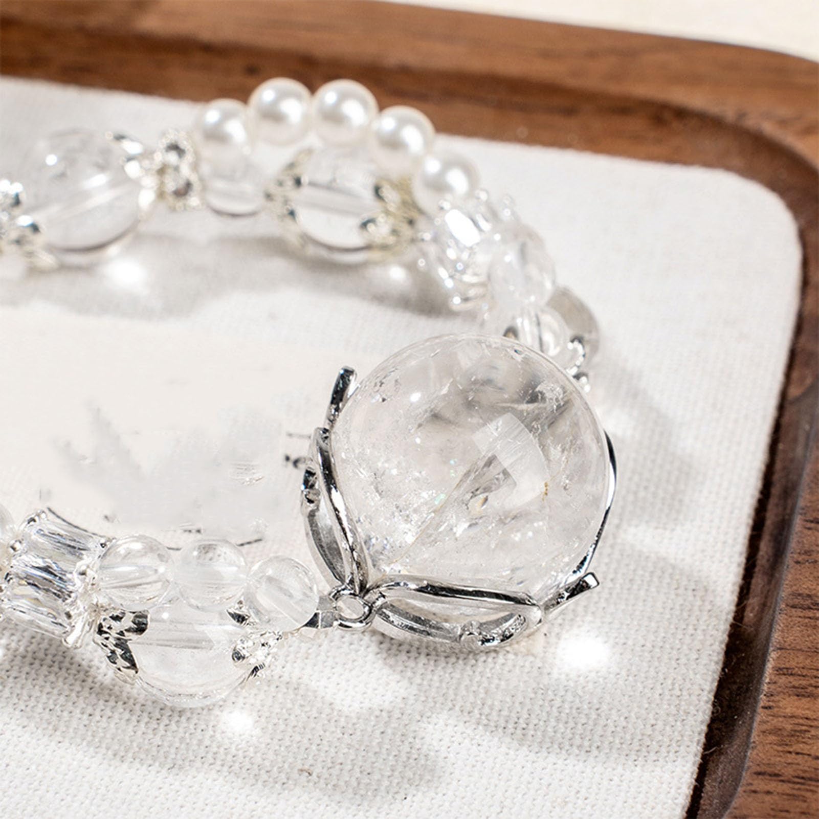 Bracciale in Cristallo di Quarzo Trasparente Naturale Gioielli con Perline di Pietra preziosa Bianca Pura per chiarezza mentale, amplificazione energetica ed Equilibrio Quotidiano