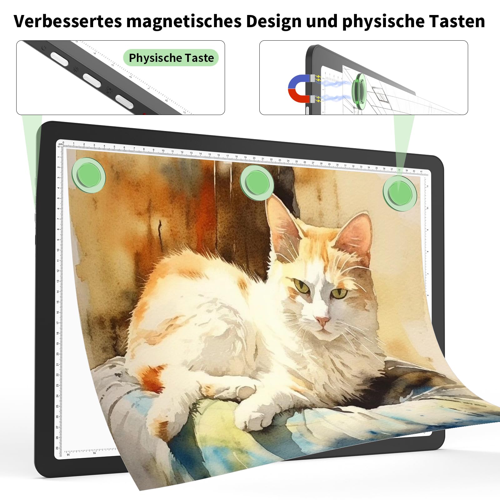Phylosal Wiederaufladbares A3 LED-Lichtpad für Diamantmalerei, Ultradünnes Magnetisches Spurlicht für Zeichnen, Diamant-Kunst-Lichttafel mit Seitenknopf, Superhelles Lichttisch für Skizzieren (Schwarz