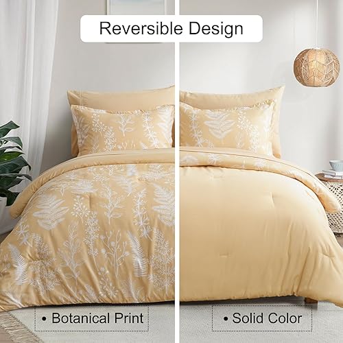 Miniatura 3 de PHF Juego de edredón de 7 piezas tamaño Queen, ultra suave, edredón y sábanas en una bolsa, juego de ropa de cama botánica reversible que incluye