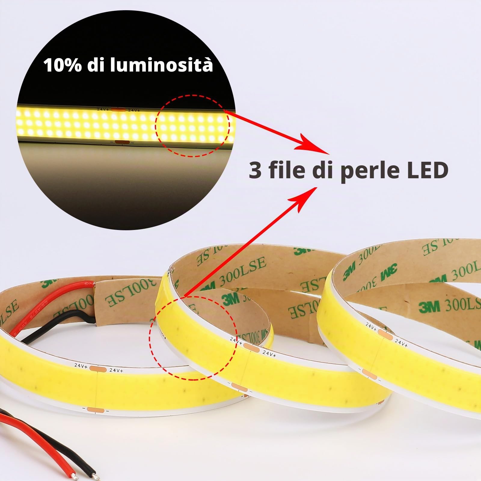 GOMING 24V Larghezza 15mm COB Striscia LED Bianco Naturale 4000K 5M 13750lm
