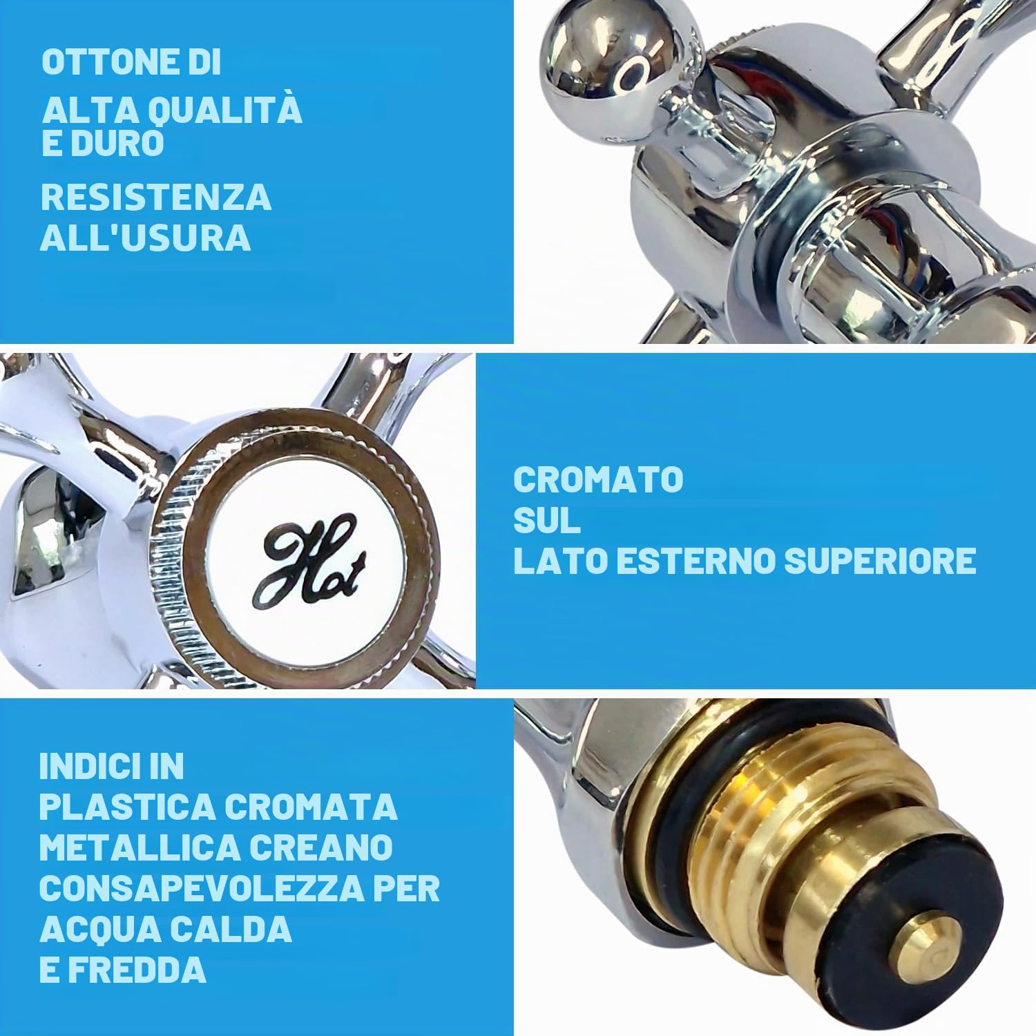 Ricambio per rubinetto a croce in stile vittoriano caldo e freddo, cromati, 1,27 cm, per lavabi e rubinetti da cucina